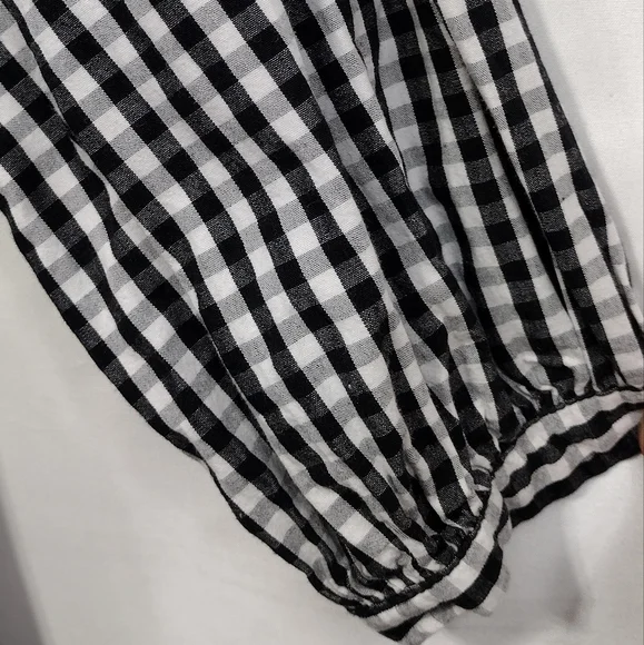 Zara Gingham Tiered Babydoll Dress Women's M Black White Boho Retro 90s Y2K - Picture 3 of 8